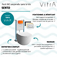 VITRA - Pack WC suspendu VitrA Sento blanc brillant + bâti autoportant V-Fix Core + Plaque Round or brossé - vignette