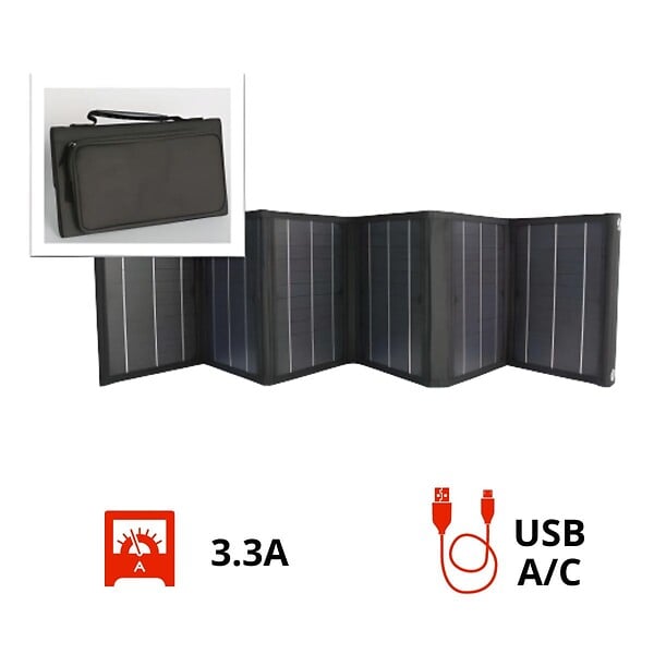 PROTEC - Panneau solaire portatif pliable SolarTec 60 - 60W 18V 3,3A - 6 pans monocristallins - Port USB A/C - Câble DC - Protec - large