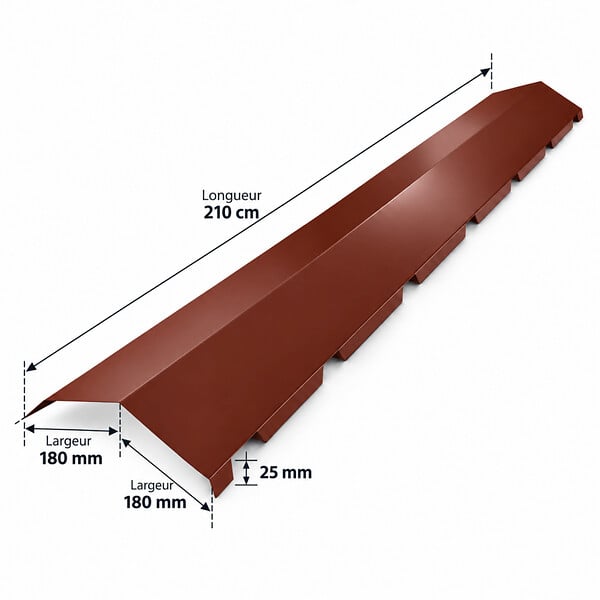 MCCOVER - Faîtière crantée 2,1 m 180 x 180 mm pour plaque nervurée acier 900/25 Rouge 8012, L.210 cm - large