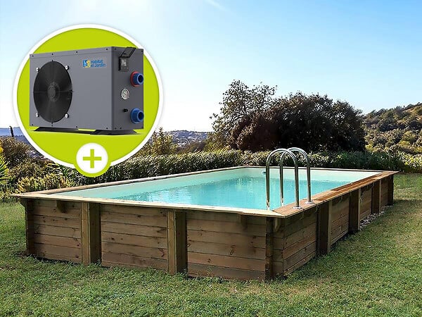HABITAT ET JARDIN - Piscine bois en kit rectangle " Tampa 145 " - 7.20 x 4.20 x 1.44 m -  Bâche à bulles  400 µ - Bâche hiver  280 g/m² - large