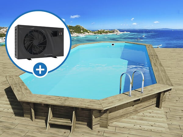 HABITAT ET JARDIN - Piscine bois " Sevilla 130 " - 8.57 x 4.57 x 1.31 m - Bâche à bulles  180 µ - Bâche hiver  280 g/m² - large