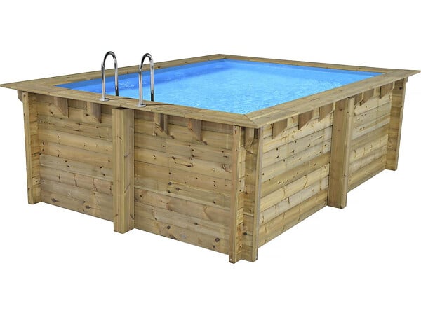 HABITAT ET JARDIN - Piscine bois rectangle " Caimans 140  " - 4.10 x 3.00 x 1.39  m + Bâche à bulles 180 µ - Bâche hiver 280 g/m² - large