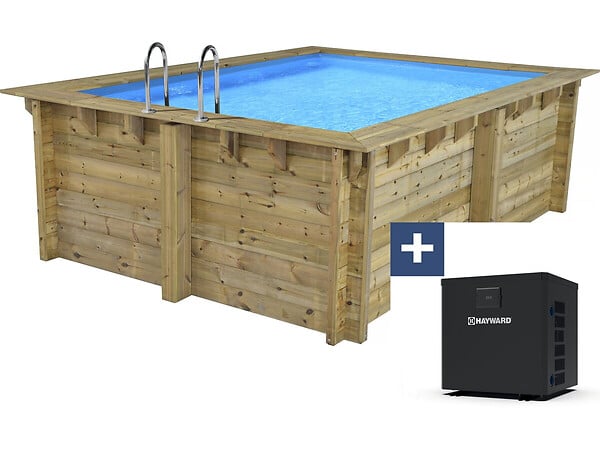 HABITAT ET JARDIN - Piscine bois rectangle " Caimans 140  " - 4.10 x 3.00 x 1.39  m + Bâche à bulles 180 µ - Bâche hiver 280 g/m² - large