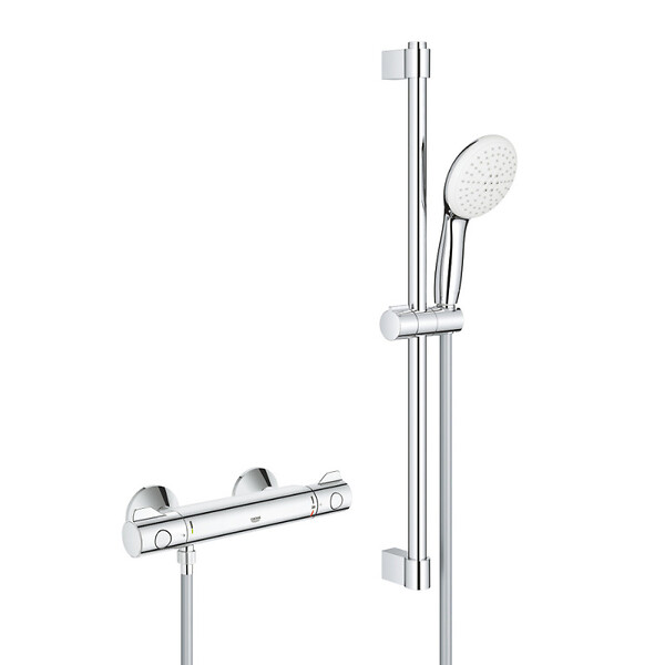 GROHE - Grohtherm 800 Mitigeur thermostatique douche 1/2" avec ensemble de douche, Chrome (34565001) - large