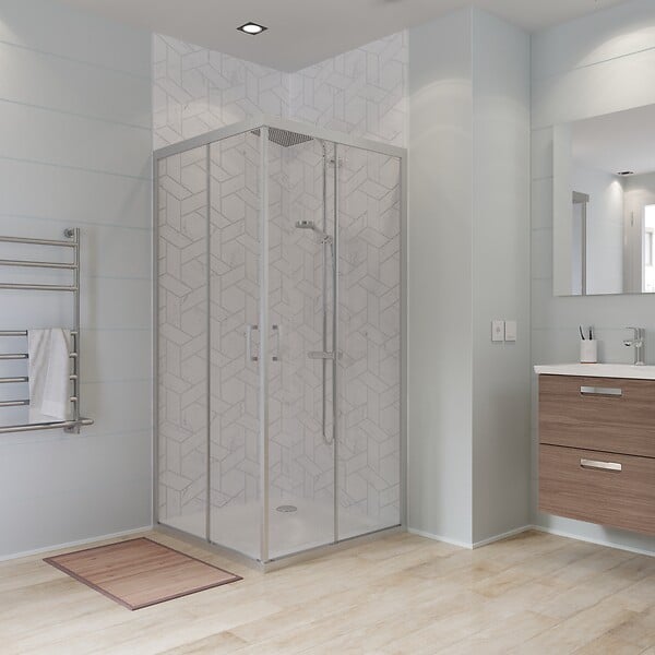 KINDFORD - Porte de douche en angle - Verre trempé - Chromé - 80x80cm - large