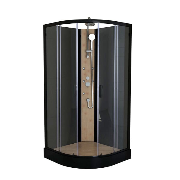 KINDFORD - Cabine de douche ronde verre et bambou - L90xH225xP90cm - large