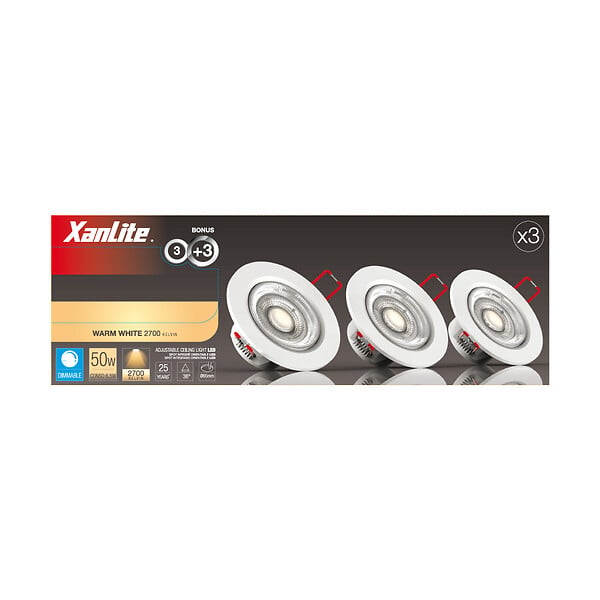 XANLITE - Pack 3 spots LED encastrables orientables - Blanc chaud - 6W - large