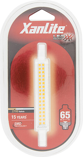 XANLITE - Ampoule LED crayon R7S, 8W, 806 lm, angle 280°, blanc chaud, 2700K, durée de vie 15000 h, classe énergétique A+, design transparent - large