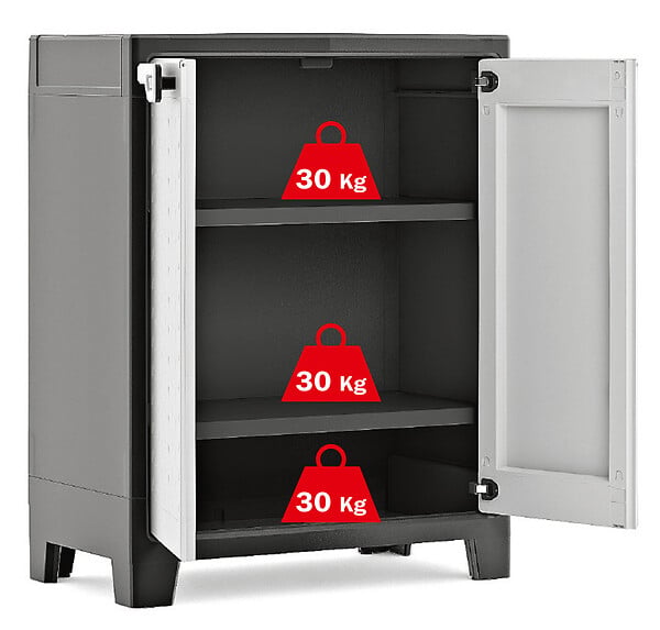 KETER - Armoire basse en resine - Gris et noir - 100x80x44cm - large