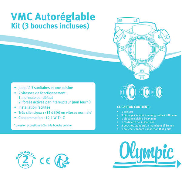 OLYMPIC - VMC simple flux autoréglable - Jusqu'à T5 - 26dB - large