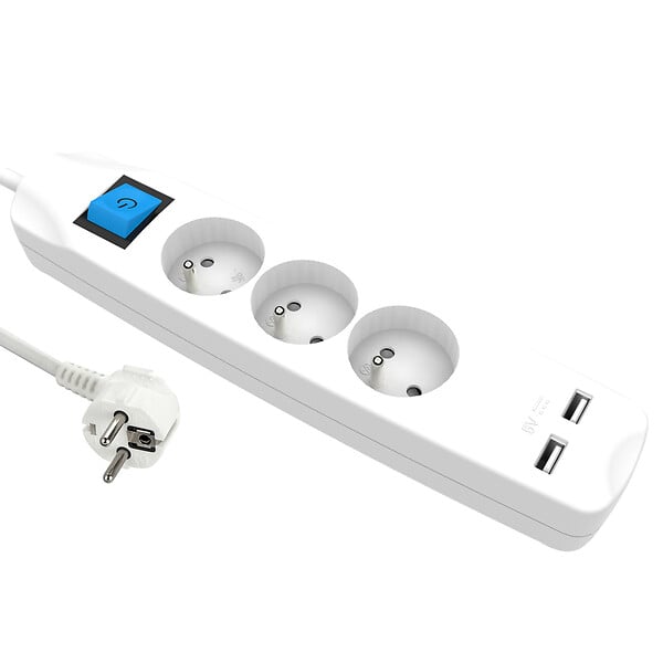 GO/ON - Bloc multiprises avec terre - 3 prises et 2 USB - large
