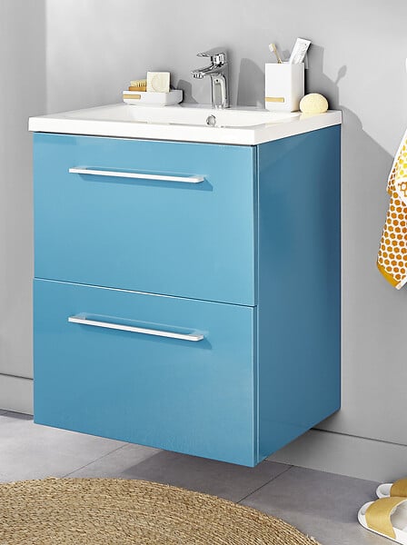 VIF - Meuble de salle de bain 2 tiroirs - Bleu lagon - L60xP45cm - large