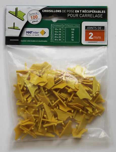 MAT INTER - Croisillons carrelage en T récupérables - 2 mm - Lot 100 - large
