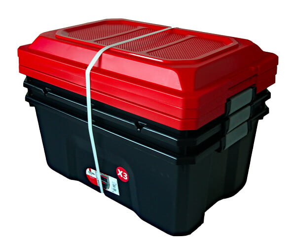 SUNDIS - Lot de 3 malles de rangement - Noir et rouge - 40L - large