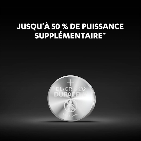 DURACELL - Pile bouton au lithium CR2032 - 3V - pack de 2 - large