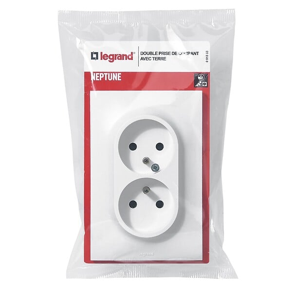 LEGRAND - Double prise de courant avec terre PVC Neptune Blanc 16A - large