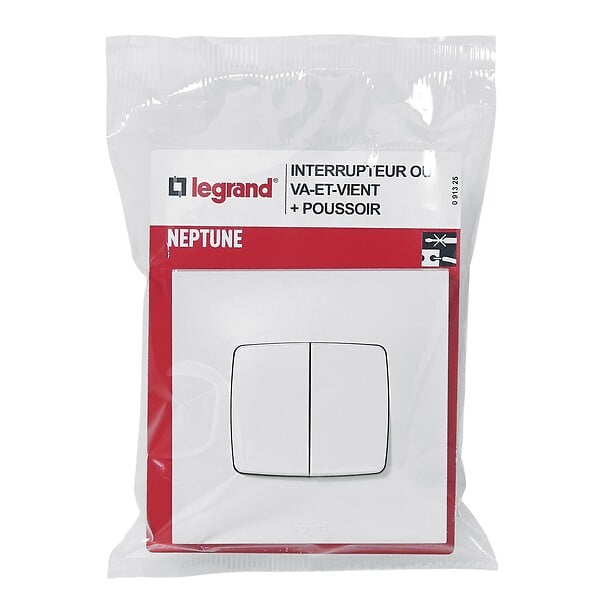 LEGRAND - Interrupteur ou va-et-vient + poussoir Neptune - Blanc - large