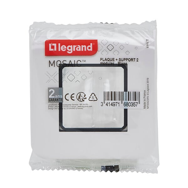 LEGRAND - Plaque Mosaic à vis - Plastique - Blanc - 2 modules - large