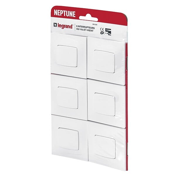 LEGRAND - Lot de 6 interrupteurs va-et-vient Neptune Blanc 6A - large
