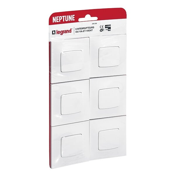 LEGRAND - Lot de 6 interrupteurs va-et-vient Neptune Blanc 6A - large