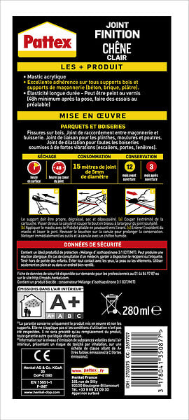 PATTEX - Mastic joint de finition parquet - Chêne clair - 280ml - large