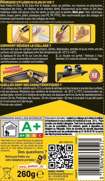 PATTEX - Mastic-colle acrylique - Ni Clou Ni Vis - Blanc - 260g - large