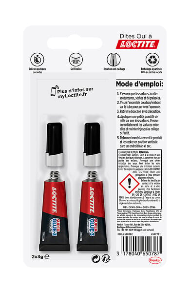 LOCTITE - Colle Super Glue-3 Power Flex - Lot de 2 tubes de 3 g - Transparent - large
