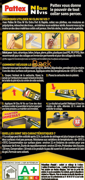 PATTEX - Colle super puissante Ni Clou Ni Vis - 2 x 380g + pistolet - large