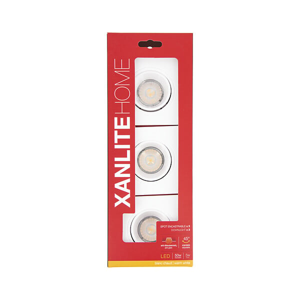 XANLITE - 3 spots encastrables carrés orientables Blanc - GU10 - 5W - large