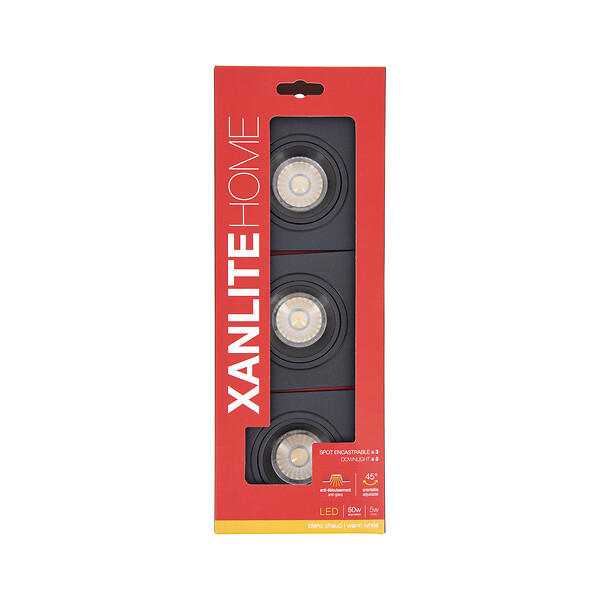XANLITE - Pack de 3 spots encastrables LED - Noir - 4W - large