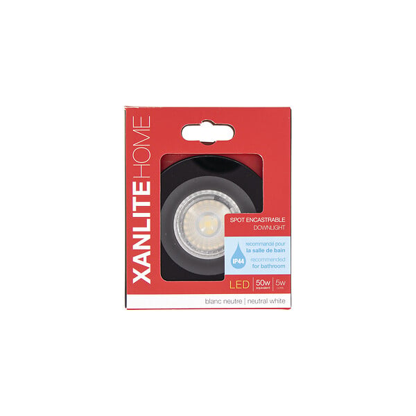 XANLITE - Spot encastrable rond noir, culot GU10, puissance max 50W, lumière blanc neutre 4000 K, indice IP44, compatible salle de bain, usage intérieur - large