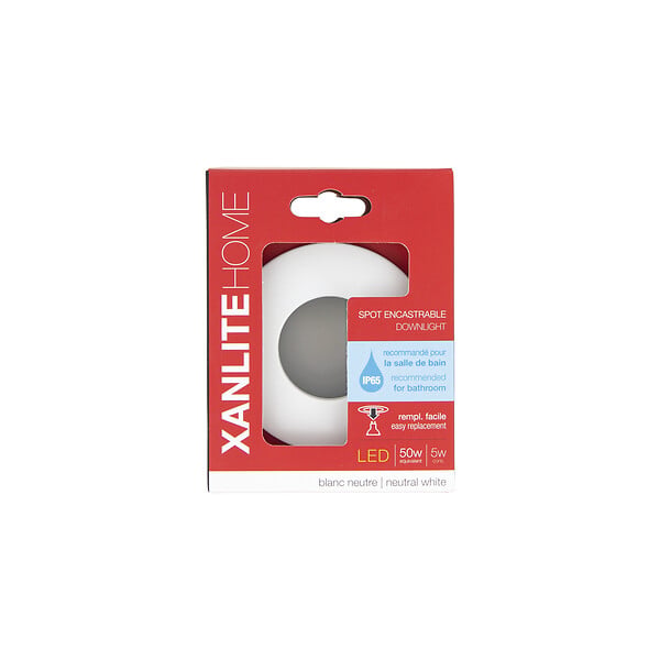 XANLITE - Spot encastrable rond blanc, culot GU10, puissance max 50W, lumière blanc neutre 4000 K, indice IP65, compatible salle de bain, usage intérieur - large