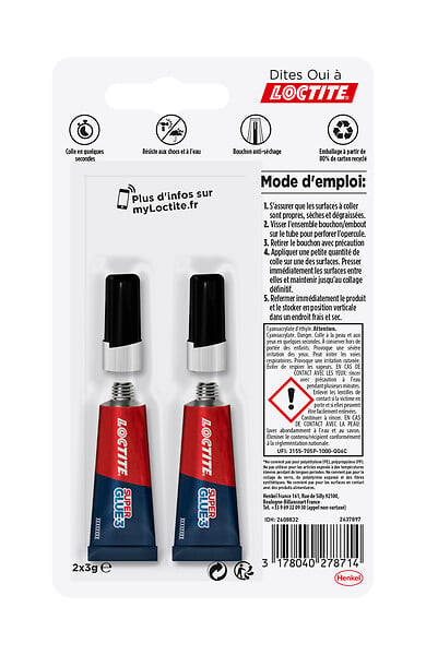 LOCTITE - Colle cyanoacrylate Super Glue-3 Original - 2 tubes de 3 g - large