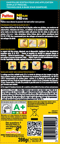 PATTEX - Colle de fixation Ni Clou Ni Vis - Blanc - 266g - large