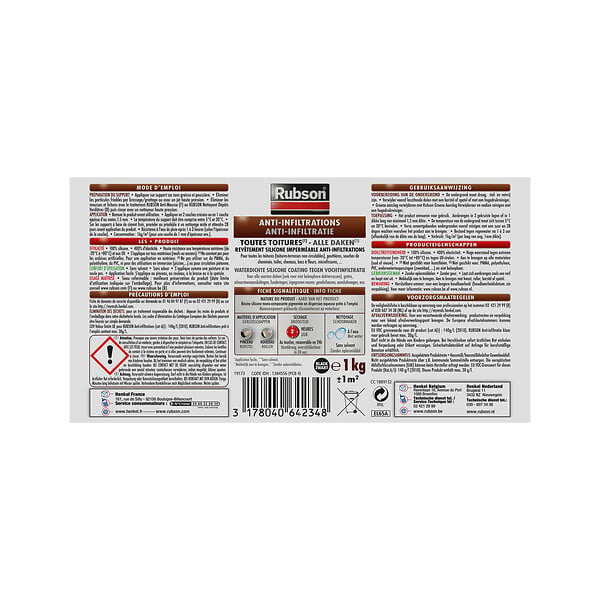 RUBSON - Revêtement étanchéité toiture anti-infilt silicone - Noir - 1kg - large