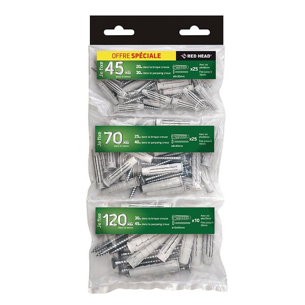 RED HEAD - Sachet de 60 chevilles Nordtech assorties - large
