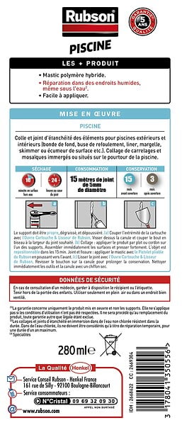 RUBSON - Mastic spécial piscine - Transparent - Cartouche 280ml - large