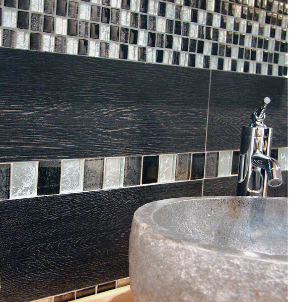 MAT INTER - Mosaïque verre 300x300 carreaux 50x50x8 - Gris noir - large