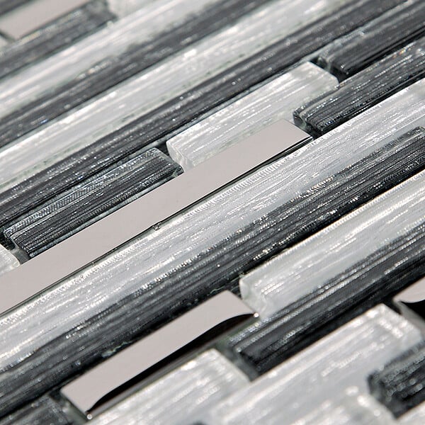 MAT INTER - Mosaïque verre-miroir barrettes gris tissu - 300x300mm - large