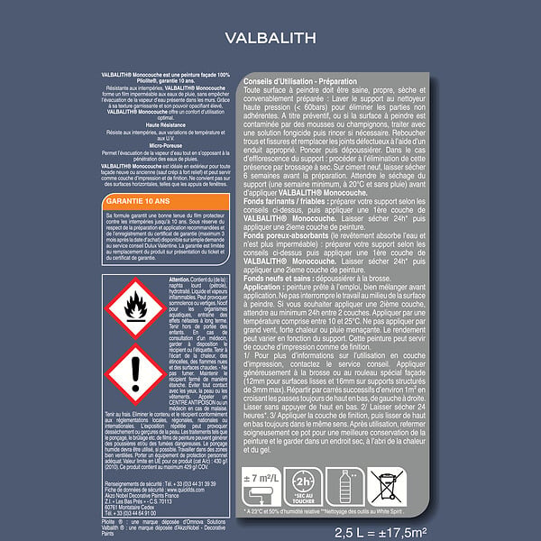 DULUX VALENTINE - Peinture façade Valbalith - Blanc - Mat - 2,5L - large