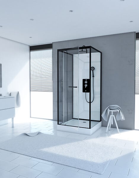 AURLANE - Cabine de douche City - Noir mat - L.90xl.90xH.230cm - large