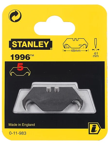 STANLEY - Lames couteau 1996 réversibles - Acier inoxydable - Lot de 5 - large
