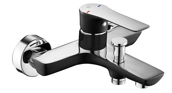 ESSEBAGNO - Mitigeur bain-douche mural - Laiton chromé - Lover - Noir et chromé - Entraxe 150 mm - large
