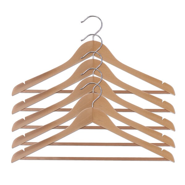 BOX & BEYOND - Cintres à vêtements en bois - Naturel - Lot de 5 - large