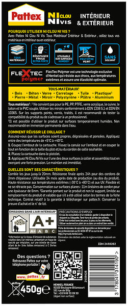 PATTEX - Colle Fixation Tous Matériaux NCNV - Cartouche 450g - large