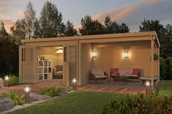 LASITAMAJA - Abri de jardin bois Elody avec extension- 28mm - surface utile  8,20m2 - large