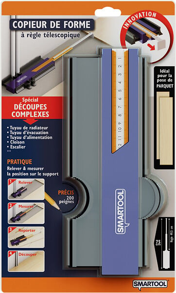 SMARTOOL - Copieur de formes - Acier - Règle télescopique - 200 peignes - large