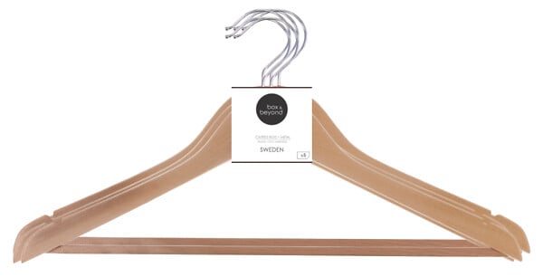 BOX & BEYOND - Cintres à vêtements en bois - Naturel - Lot de 5 - large