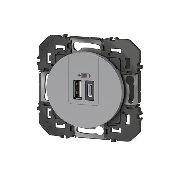 LEGRAND - Chargeur 2 prises USB A+C Doxxie - Aluminium - large