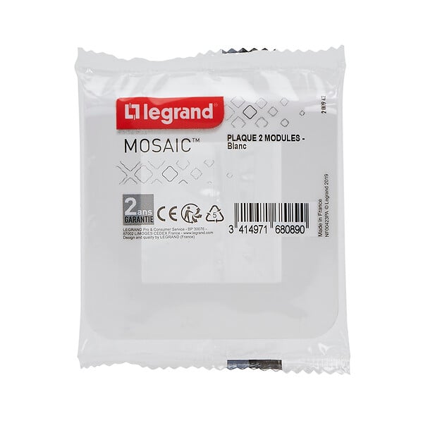 LEGRAND - Plaque mosaïque blanc brillant - 2 modules - Clipser - large